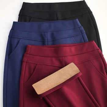 Tople ženske zimske hlače spaljene obložen флисовые hlače Ženske crna plava crvena stretch hlače s visokim strukom topli baršun tajice S-4XL