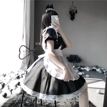 Gotička slatka čipke Crno-bijelu haljinu sobarica rpg igre odijelo transparentno šifon cosplay anime jedinstvena napast kostim Seksi