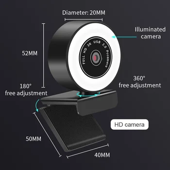 Računalna kamera Webcam 1080P 2K WebCam Auto Focus HD Fill Light Webcam With Microphone LED Light Camera For Computer
