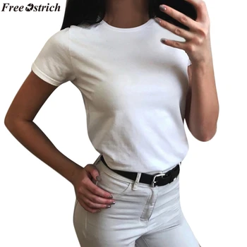 Besplatno noj ženska moda jednobojnu s kratkim rukavima O-neck t-shirt dame ljeto tanak bijeli svakodnevni t-shirt majice plus size