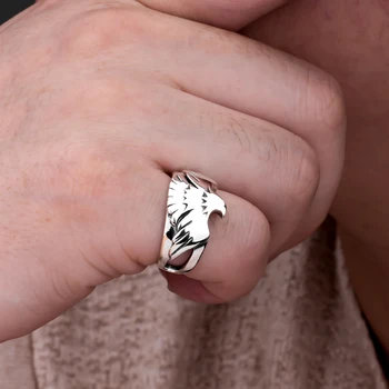 MetJakt muška punk bend stil Orao prsten čvrste srebra 925 sjajni prsten za muškarce i dječake, nakit ručne izrade