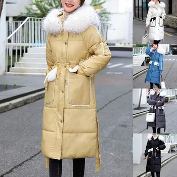 Moda žene zima dugih rukava krzna ovratnik čvrste boje s kapuljačom soft dugi kaput svakodnevni toplo parkovi odjeća plus size#g3