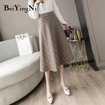 Beiyingni Vintage A Line Midi suknja žene pokrivač svakodnevni veliki porub Visoka Struka suknje žena 2020 OL Street Elegant Lady Saias Jupes
