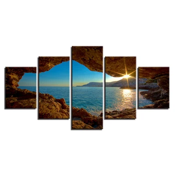 Platna HD grafike, plakati zid umjetnosti okvir 5 komada svijet izvana pećinski slika zalazak sunca morski pejzaž fotografije home dekor dječja soba