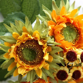 5 Golova Žuti Suncokret Svila, Umjetnog Cvijeća, Ukrasne Unutarnje Uređenje Stol Stranke Pribor Isporuke G12530
