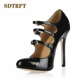 SDTRFT klinac zapatos proljeće i jesen 12 cm tanke štikle dame oštar nos cipele žena buckle pumpe sapato feminino Besplatna dostava