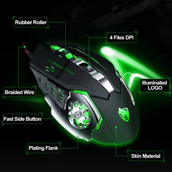 Stručni žičano gaming miš 6 tipki 3200 DPI LED optički USB računalni miš Gamer Mice Silent Game Mouse+Gaming Mouse Pad