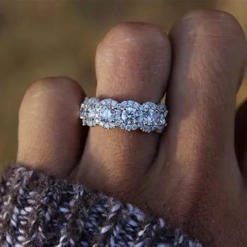 2020 new luxury round 925 sterling silver wedding ring set for women lady anniversary poklon jewelry bulk buy moonso R5139