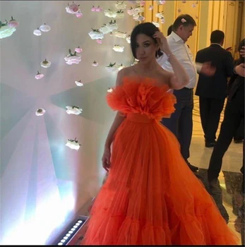 Narančasta duge gradacija haljine A Line 2020 nabran tila večernja haljina bez naramenica vestidos de fiesta Custom Made Party Night Dresses