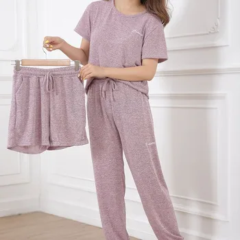 Ženska svakodnevni пижама košulja s dugim rukavima duge hlače i kratke hlače 3 kom/odijelo sex hot žene pamučne pidžame visoka elastičnost BHomewear