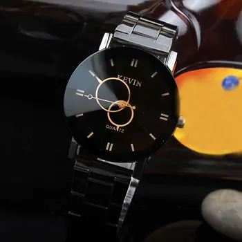 Kevin novi dizajn satovi moda crni okrugli brojčanik remen od nehrđajućeg čelika Kvarcni ručni sat Gospodo darove relogios feminino