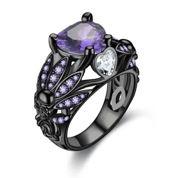 Punk prsten za žene ljubičasta Crystal CZ lubanju prsten crna boja zlata moda za vjenčanje nakit poklon Dropshipping