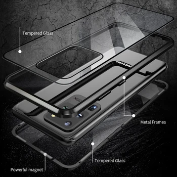 Luksuzna Torbica Za Samsung Galaxy S20 Plus Ultra 360 Full Protection Magnetski Stražnji Zaslon Kaljeno Staklo Aluminijski Metalni Poklopac Kućišta