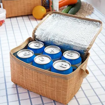 Prijenosni pletena ratan vanjski torba za piknik vodootporne posuđe izdvojeni toplinske hladnjak hrane kontejner košarica za kampiranje piknik