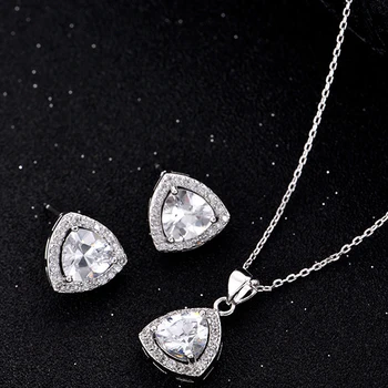 JoyceJelly moderan vjenčanje nakit za žene 925 sterling srebra boji trokuta ogrlica i naušnice stranke nakit veleprodaja