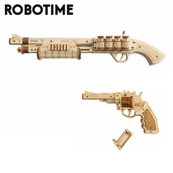 Robotime Gun Building Blocks DIY Revolver, Scatte sa gumenom trakom metak drveni popularna igračka dar za djecu i odrasle