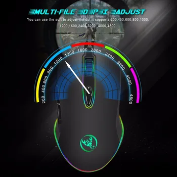 HXSJ Gaming Mouse USB Wired Mouse 6 tipki 200-4800DPI optički, USB žičani društvene miša RGB s pozadinskim osvjetljenjem za igre player