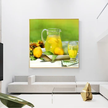 Zeleno Voće Limun Limeta Kava Cvijet-Modularni Slika Na Platnu Slikarstvo Grafika Plakat Kuhinja Zid Umjetnost Blagovaonica Kućni Dekor