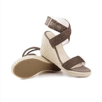 Ženske sandale 2018 Ljetna obuća veliki veličina gladijatorske sandale ženska Češka Slama trake, ženska platforma klinovi sandale na visoku petu