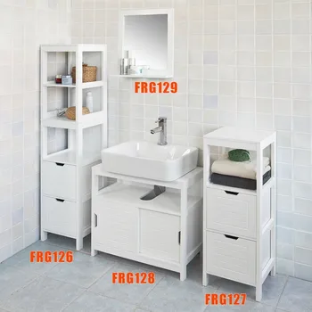 SoBuy FRG128-W bijeli ormar za pohranu kupaonice ispod sudopera s policama i dvostruka klizna vrata