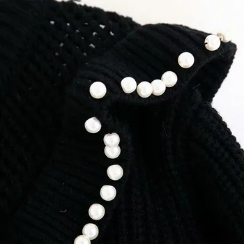 2019 zima novi ženski biseri laminirano okrugli izrez pletene ženski crni džemper dugih rukava univerzalni topli ženski džemper vrhovima