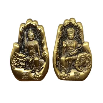 Originalna brončanu medalju kineski budistički slike Wenshu Puxian Bodhisattva Heart Shape Buddha ' s Heart Sutra Mali brončani pečat