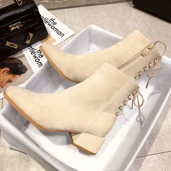 2020 zima nove luksuzne ženske čizme s trga vrhom 5 cm blok visoke štikle stada, postao mondeno kratke čizme ženske gladijatorske čizme veliki veličina cipela