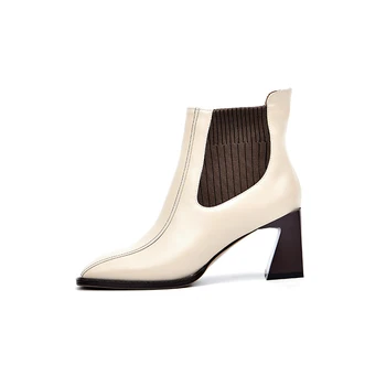 Slatki ženski Chelsea kratke čizme od prave kože visoke štikle žene pletenje čarapa čizme ples cipele za stranke žena