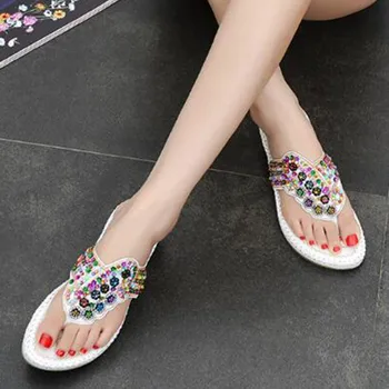 SNURULANmixed colors size 35-45 crystal summer shoes women fashion thongs outdoor party sandals Club beach bright shoes