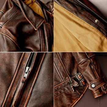 2020 novi stil prirodni kožna jakna Vintage smeđa štavljena goveđa koža kaput muška moda biker jakna plus size prodaju kožni kaput 19471