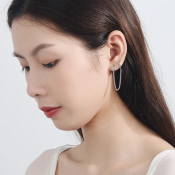 2020 novi srebra 925 dual uha rupu lanca Hoop naušnice za žene minimalistički nakit Dropshipping S-E971