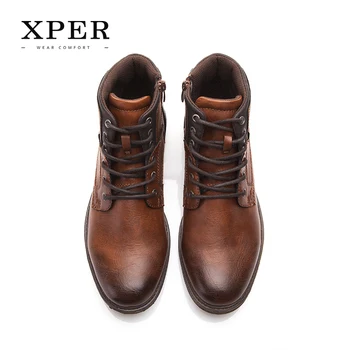 XPER Jesen Zima muškarci čizme velike veličine 40-48 i starinski stil čizme Muška obuća casual moda visok izrez čipka-up toplo Hombre XHY12504BR