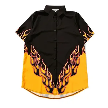 Hiawatha Harajuku Style Flame bluzu kratkih rukava отложной ovratnik slobodan plus size Blusas Mid-Long košulja T4020