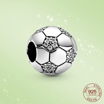 Pravi стерлинговый Silver cijele nogometne lopte 925 sterling, metalne perle za žene izrada nakita sportski šarm za originalni srebrne narukvice