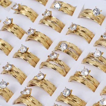 Veleprodaja veleprodaja par prstena ženske 36наборы 7 stilova zlato CZ Kamen žene muška moda za Valentinovo vjenčani dar, uključujući okvir