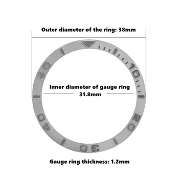 Pribor za sat vodootporan poklopac srebrna crna cirkonij keramički prsten usta keramičke skala prsten 38 * 31.8 * 1.2 mm unisex