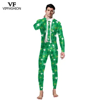 VIP FAHSION Adult odjeća za spavanje Irish Festival Four Leaf Clover Print Print dugih rukava muške tijelo, body cosplay nošnje