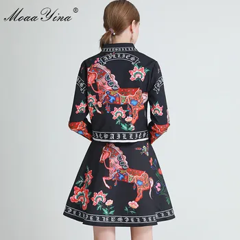 MoaaYina Fashion Designer Set Proljeće ženska jakna dugih rukava majice+suknja s cvjetnim ispis kompleti iz dva dijela