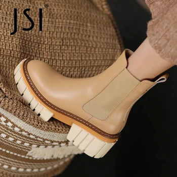 JSI zapadni stil chelsea boots žena prirodna koža elastična tkanina patchwork platforma debelo dno preuzimanje Lady cipela JO723
