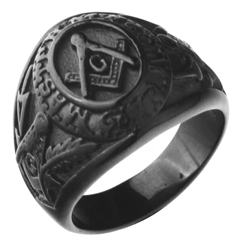 Majstor mason масонское Muški crno масонское масонское prsten od nehrđajućeg čelika
