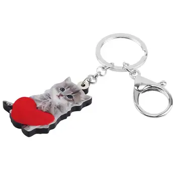 Bonsny akril Valentinovo srce mačka mače privjesci, prstenje životinja privjesci za žene djevojka teen torba automobil novčanik ukras