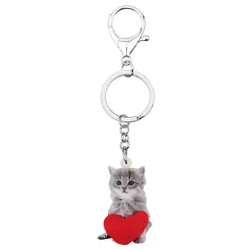 Bonsny akril Valentinovo srce mačka mače privjesci, prstenje životinja privjesci za žene djevojka teen torba automobil novčanik ukras