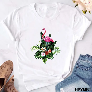 2020 nove ljetne ženske majice Flamingo Print T-Shirt svakodnevni ulični odjeća bijele majice kratkih rukava Harajuku Tshirt Ženska odjeća