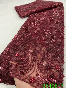 Ljubičasta boja francuski mreže cvjetne čipke tkanina s perlicama vez Afrička slijed cvjetne čipke tkanina za nigerijske stranke neto čipke APW3540B