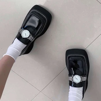 2021 Novi Britanski Stil Retro Kožne Cipele Za Žene Japanski Mokasinke Na Platformi Proljeće Cipele Dizajner Satova I Nakita Nabijen Cipele