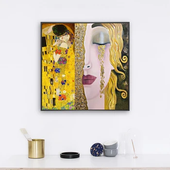 Gustav Klimt Poljubac i suze Zlatni platnu slike na zidu umjetničkih plakata i graviranje Klimt poznate umjetničke slike Kućni Dekor