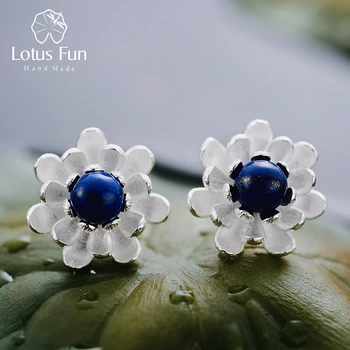 Lotus Zabava Real 925 sterling srebra prirodni Лапиз kreativni ručni rad fin nakit berba cvatnje naušnice lotos za žene