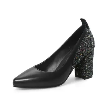ZawsThia 2020 patent PU point toe chunky block high heels glitter bling woman pumps stiletto cipele wedding party shoes women