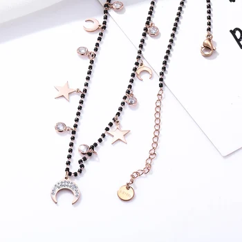 Nehrđajući čelik Mali Mesec Star privjesak ogrlice Crna Crystal zrna ogrlice lanci za žene dar stranke nakit Collier femme