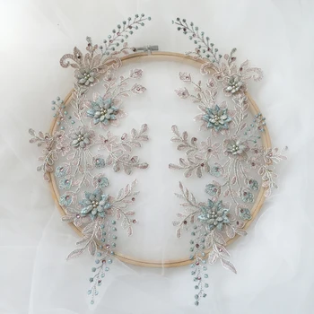 2 kom/1 par šarene perle 3D cvijeće čipka aplicirano DIY vjenčanicu šlem Dječje odjeće plesne pribor